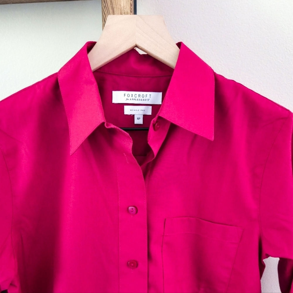 Foxcroft By Appleseed Fuchsia Pink Button-Up Shirt (Size 6P) - Picture 4 of 5